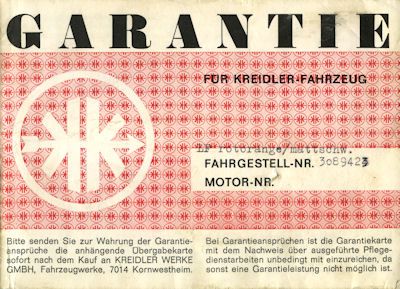 Kreidler Garantycard 1969-1973