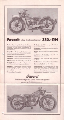 Favorit 98 ccm Sachs Motor Prospekt 1930er Jahre