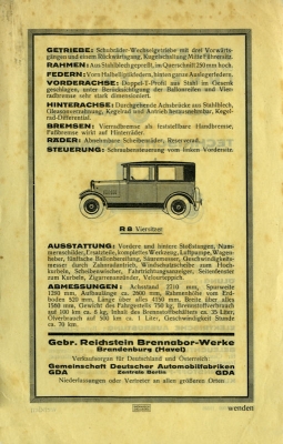 Brennabor 6/25 PS Type R 7 + 8 Prospekt ca. 1926