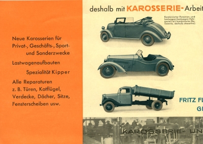 Fleischer Karosserien Prospekt 1930er Jahre