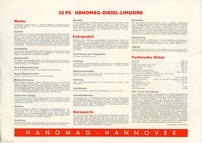 Hanomag Diesel Pkw Prospekt ca. 1938