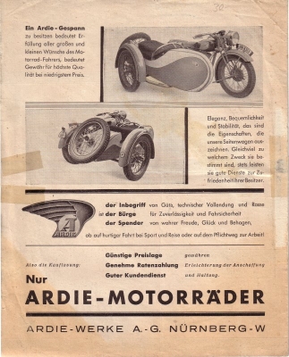 Ardie Programm 1937 "Neue Modelle"