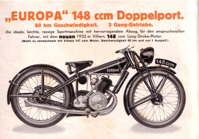 Europa 148 ccm Villiers-motor brochure 1932