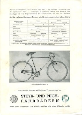 Puch Fahrrad Programm ca. 1950