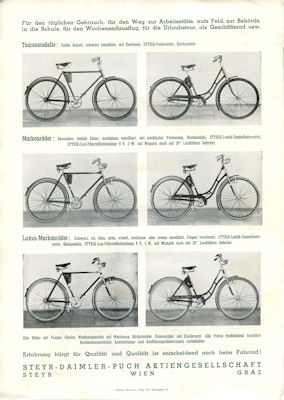 Puch Fahrrad Programm ca. 1950