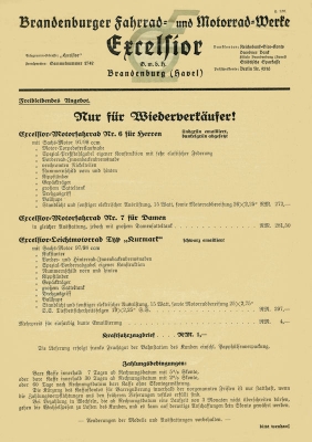 Excelsior Preisliste 1.1937