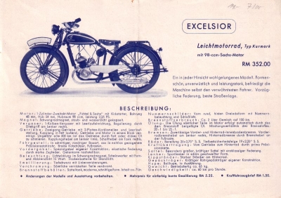 Excelsior Motorfahrrad Prospekt 1932