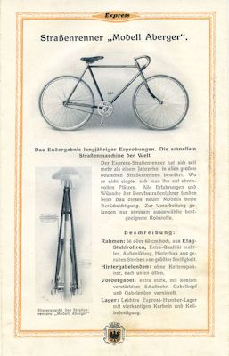 Express Rad Rennsport Modelle Prospekt 1926