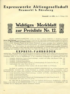 Express Fahrrad Preisliste 2.1928