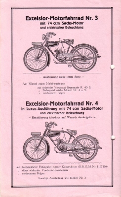Excelsior Motorfahrrad + Leichtmotorrad Prospekt ca. 1935