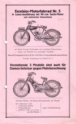 Excelsior Motorfahrrad + Leichtmotorrad Prospekt ca. 1935