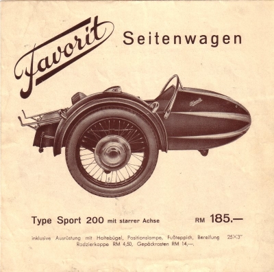 Favorit sidecar program 1930s