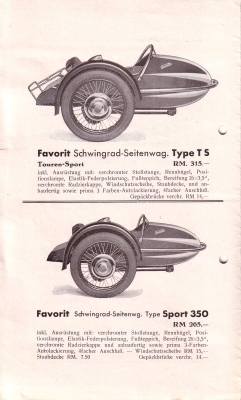 Favorit sidecar program 1930s