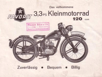 Favorit 120 ccm Prospekt 1930er Jahre