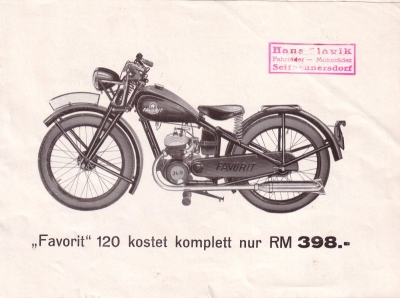 Favorit 120 ccm brochure 1930s