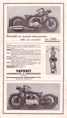 Favorit 1000 ccm Prospekt 1930er Jahre