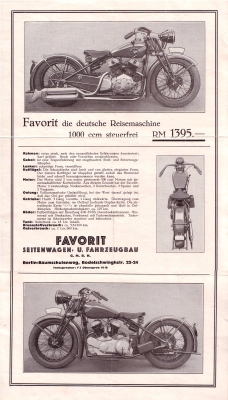 Favorit 1000 ccm Prospekt 1930er Jahre