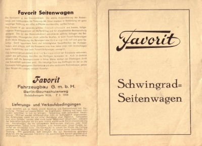 Favorit Seitenwagen Programm 1930er Jahre