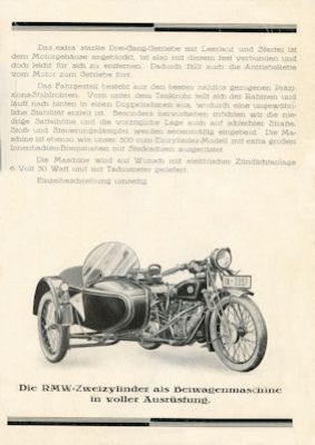 RMW 600 ccm brochure ca. 1928/29