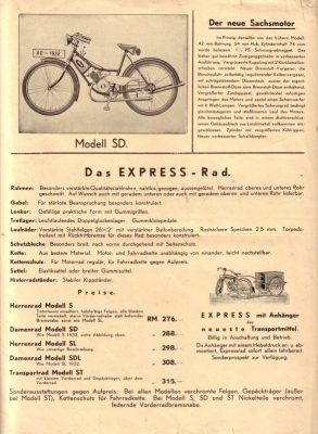 Express Jubiläums Luxus model 74ccm brochure 1932