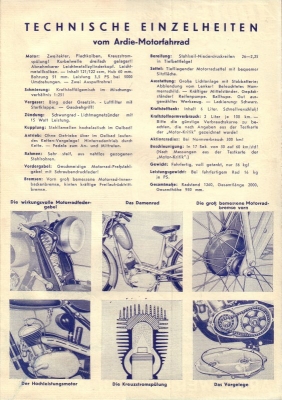 Ardie Motorfahrrad MF 125 Prospekt 1937