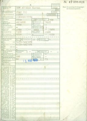 Fiat Lkw off. Kasten Original Fahrzeugbrief 1973