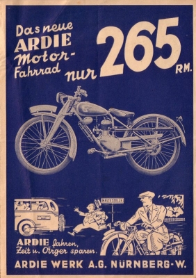 Ardie Motorfahrrad MF 125 Prospekt 1938