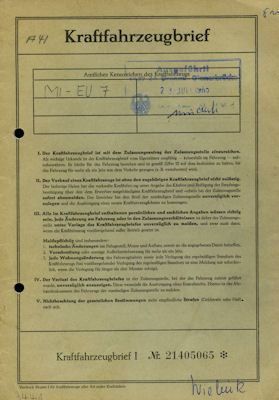 Opel Rekord P 1 Original Fahrzeugbrief 1960 1700 cm