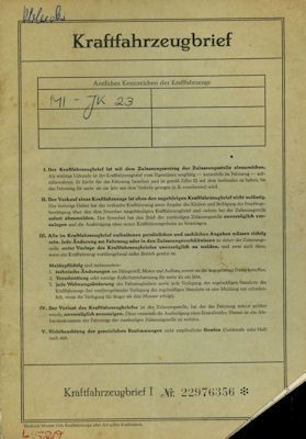 Opel Rekord P 1 Original Fahrzeugbrief 1961 1500 cm