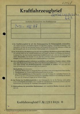 Opel Rekord P 1 Original Fahrzeugbrief 1960 1500 cm