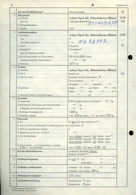 Opel Rekord P 1 Original Fahrzeugbrief 1960 1500 cm