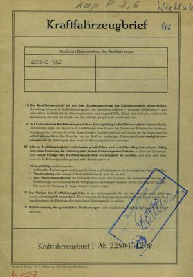 Opel Kapitän Original Fahrzeugbrief 1961