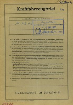 Opel Rekord P 2 Original Fahrzeugbrief 1964 1700 cm