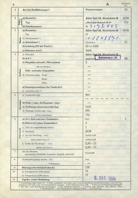 Opel Rekord P 2 Original Fahrzeugbrief 1964 1700 cm
