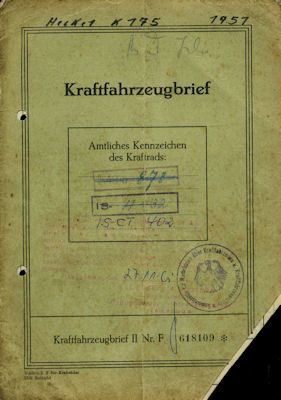 Hecker K 175 Original Fahrzeugbrief 1951