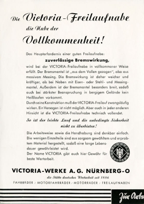 Victoria Freilaufnabe Prospekt 1938