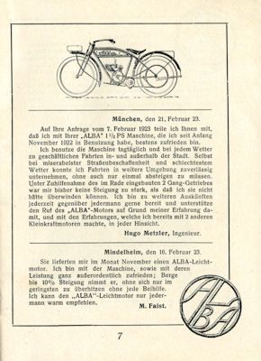 Urteile über Alba Broschüre 4.1923