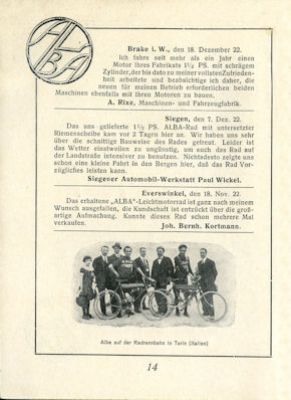 Urteile über Alba Broschüre 4.1923