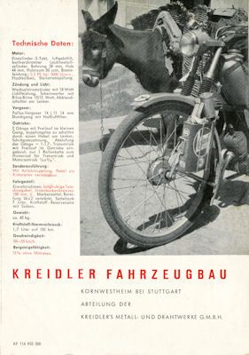 Kreidler Reise Prospekt 1953
