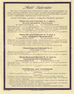 Miele Fahrrad Prospekt 1926