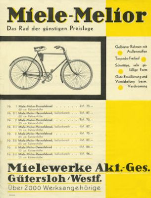 Miele Melior Fahrrad Prospekt 9.1931