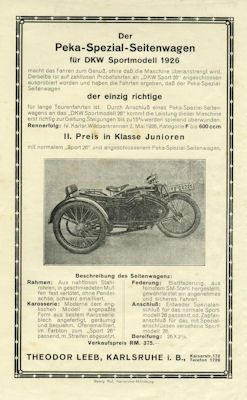 Peka Seitenwagen Prospekt 1926