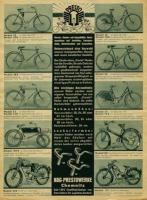 Presto Fahrrad Prospekt 1939