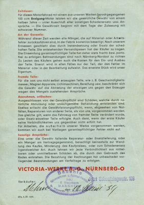 Victoria Fix Gewährschein 1939