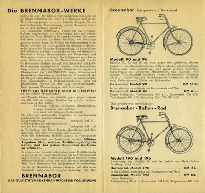 Brennabor Fahrräder Prospekt 1930er Jahre