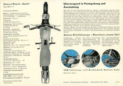 Simson Moped Spatz SR 4-1 Prospekt 1965