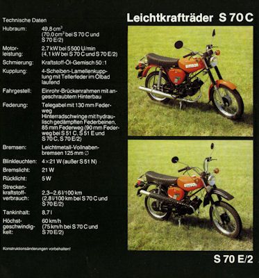 Simson S 51 und S 70 Prospekt 1986