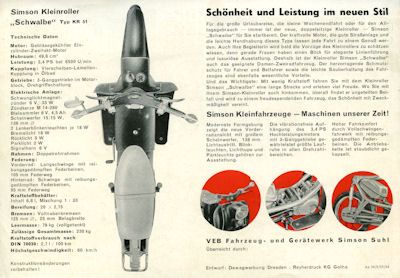 Simson Kleinroller KR 51 Schwalbe Prospekt 1964