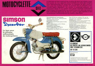 Simson Motocyclette Sperber SR 4-3 Prospekt 1970