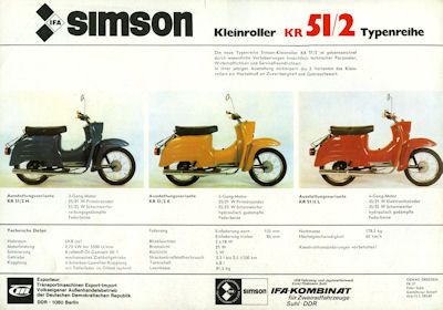 Simson Kleinroller KR 51/2 Prospekt 1981